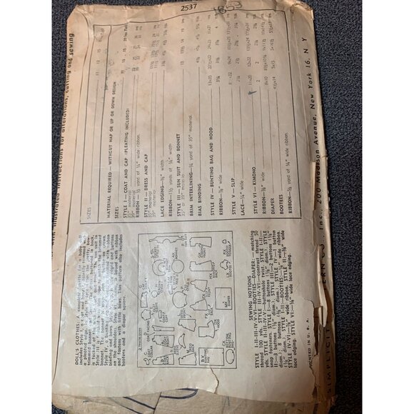 Vintage 1950s Simplicity Doll Clothes Sewing Pattern 2537 Size 13" Doll 1940s - Picture 2 of 3